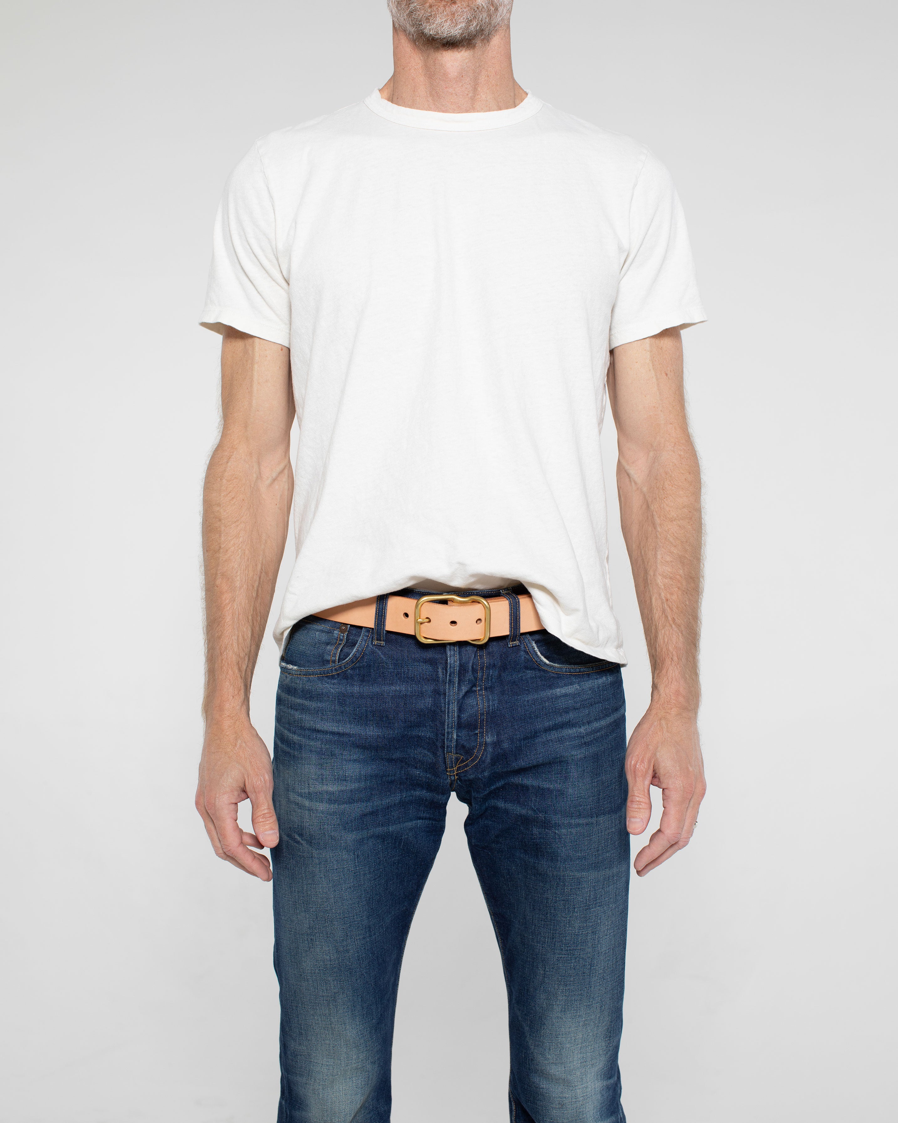 112 Signature Leather Belt - Natural Veg Tan - Brass