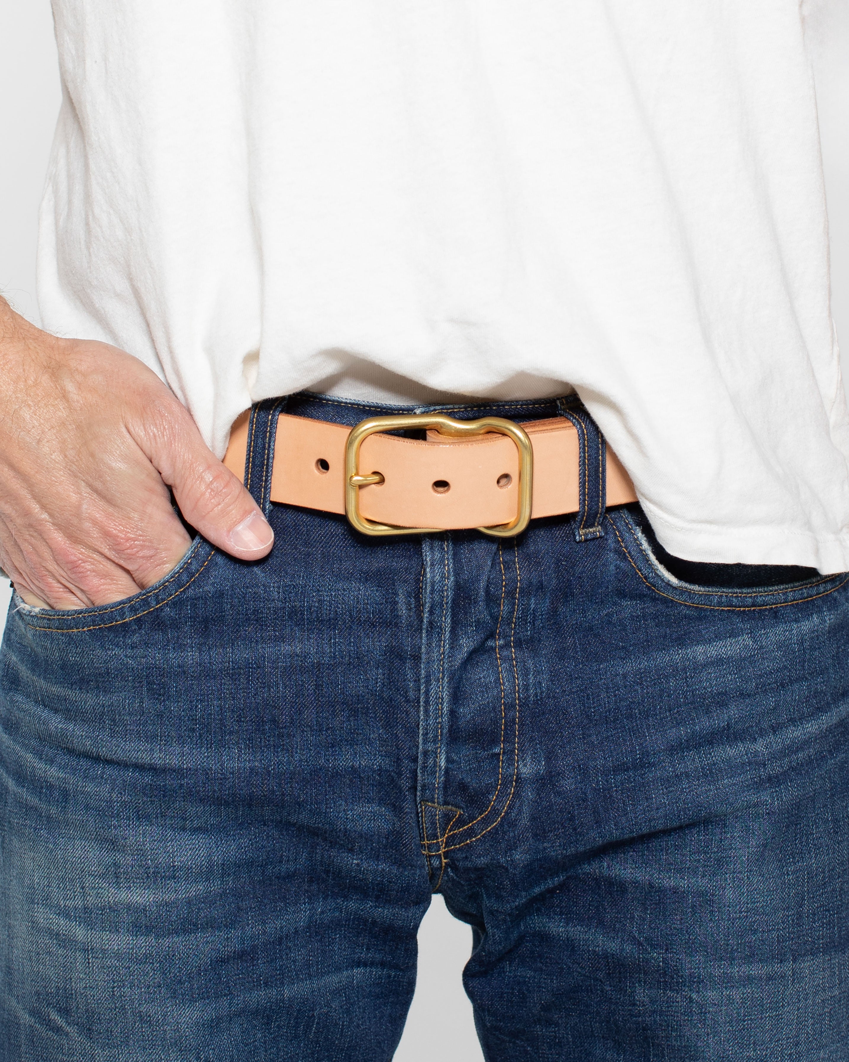 112 Signature Leather Belt - Natural Veg Tan - Brass