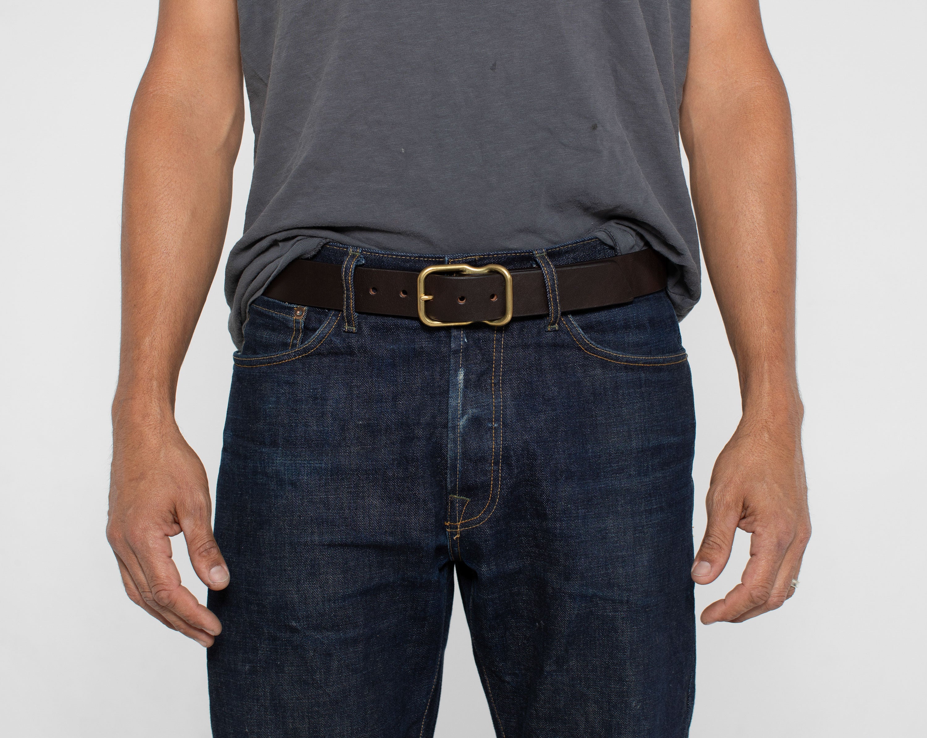 112 Signature Leather Belt - Dark Brown - Brass