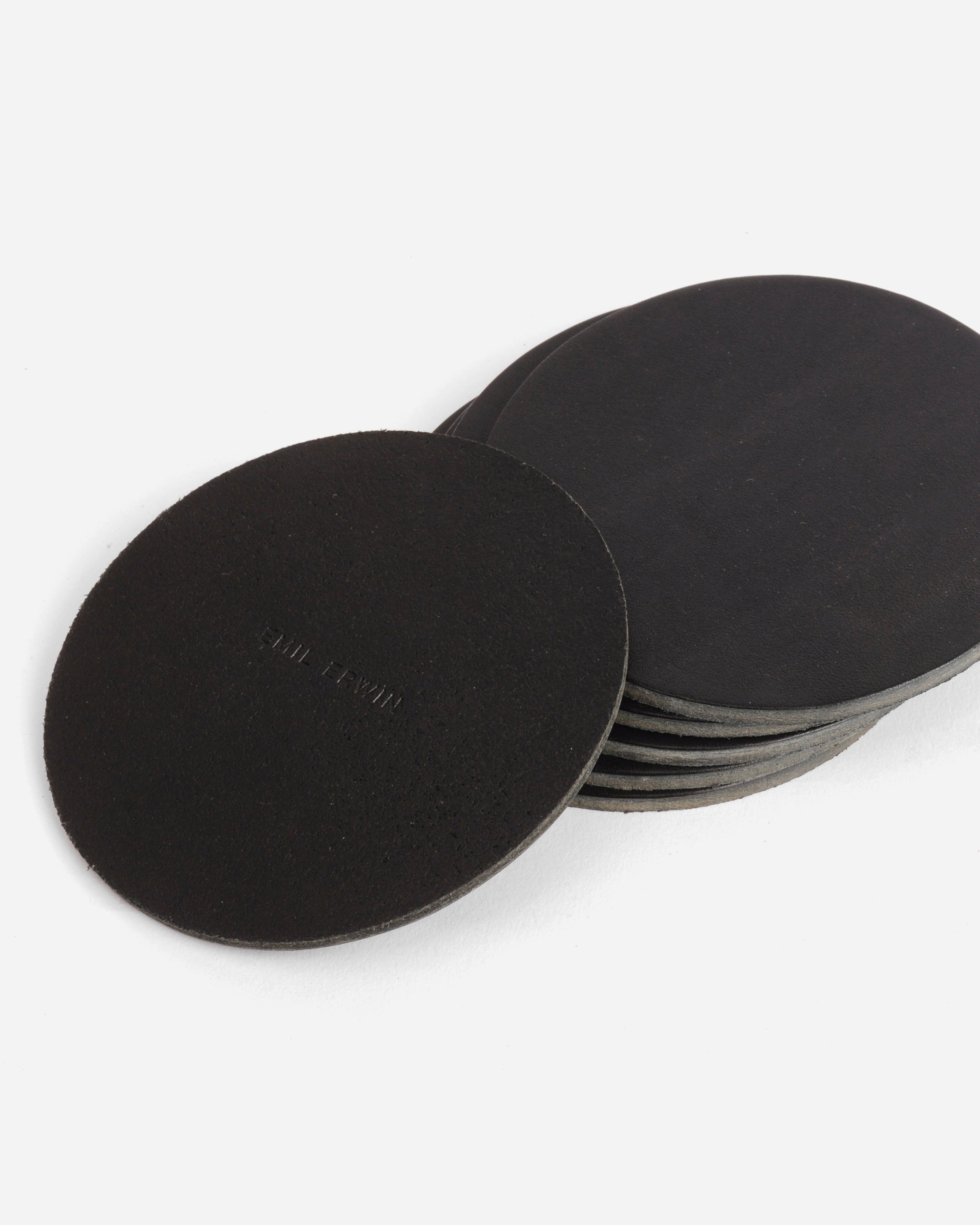 Black Veg Tan Leather Coasters - Round