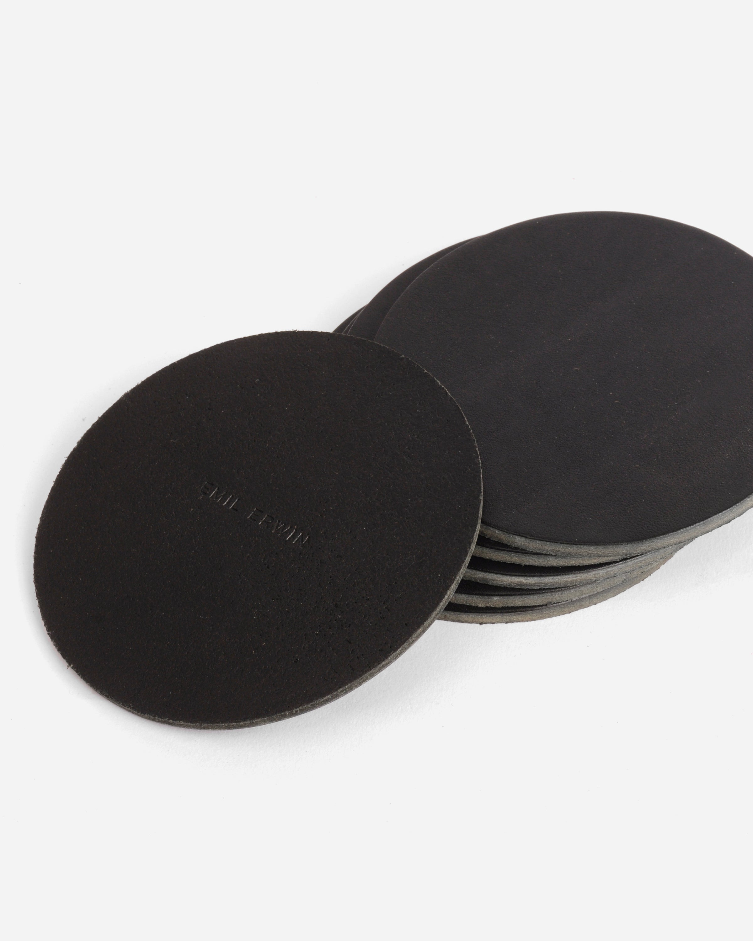 Black Veg Tan Leather Coasters - Round