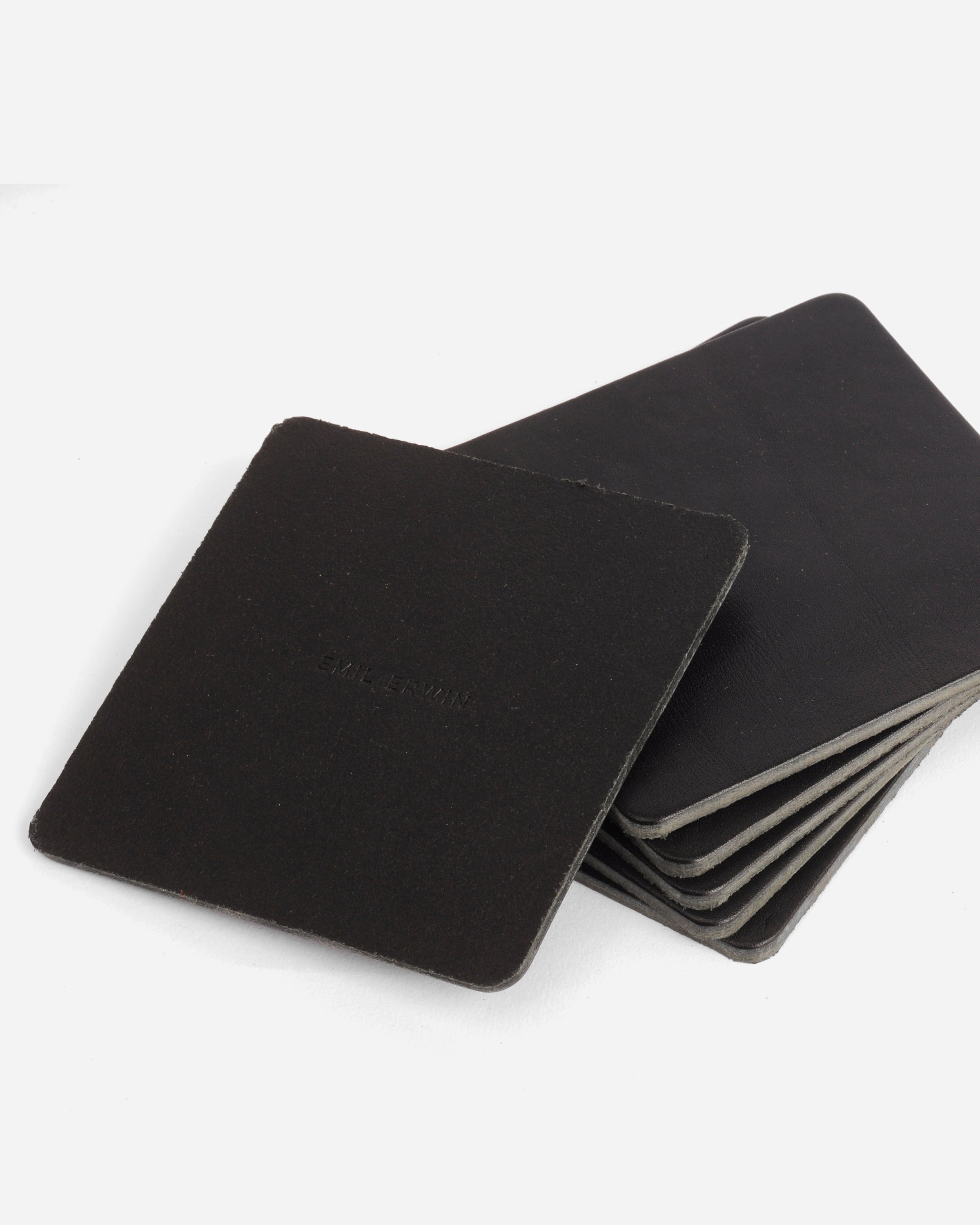 Black Veg Tan Leather Coasters - Square