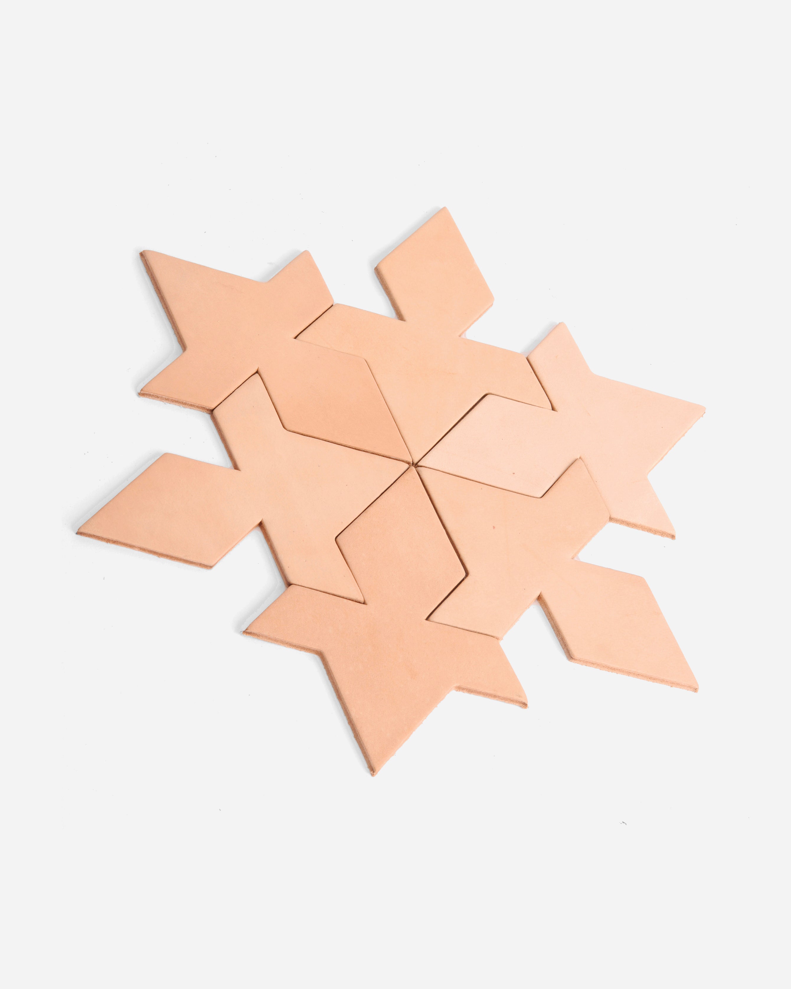 Natural Veg Tan Leather Coasters - Puzzle/Tesselation