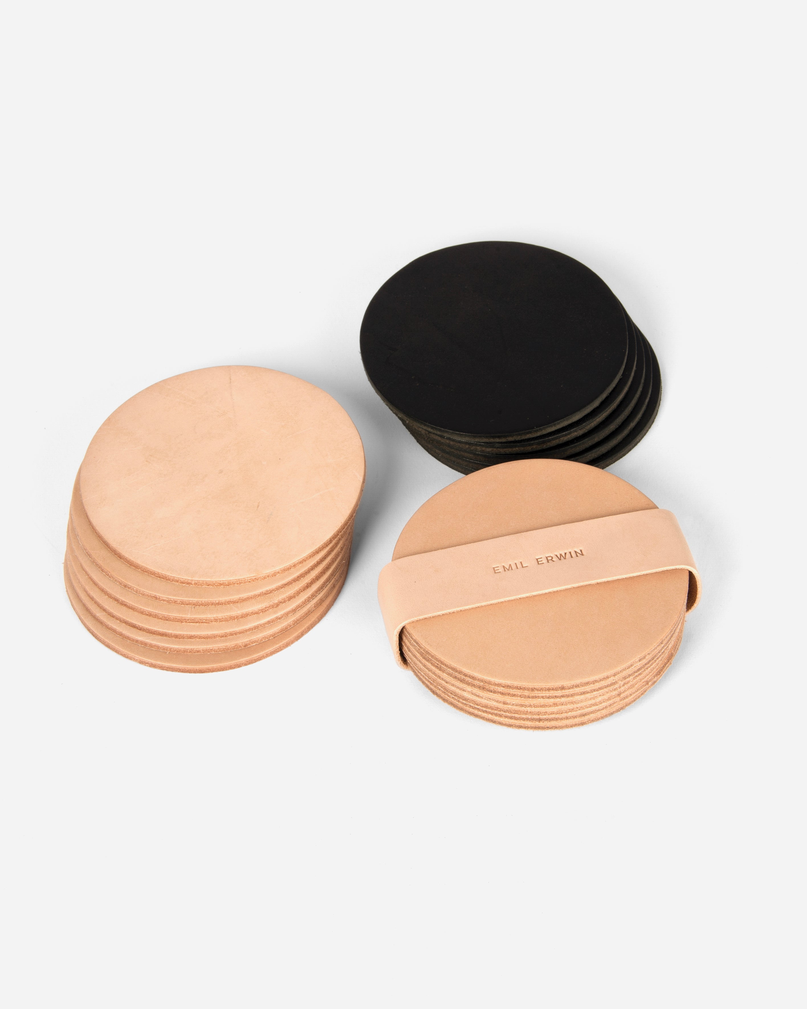 Natural Veg Tan Leather Coasters - Round