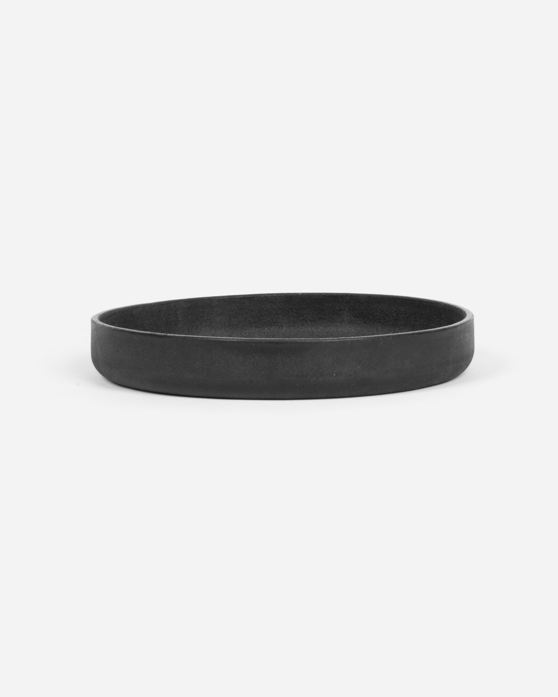 Large Round Leather Tray in Black