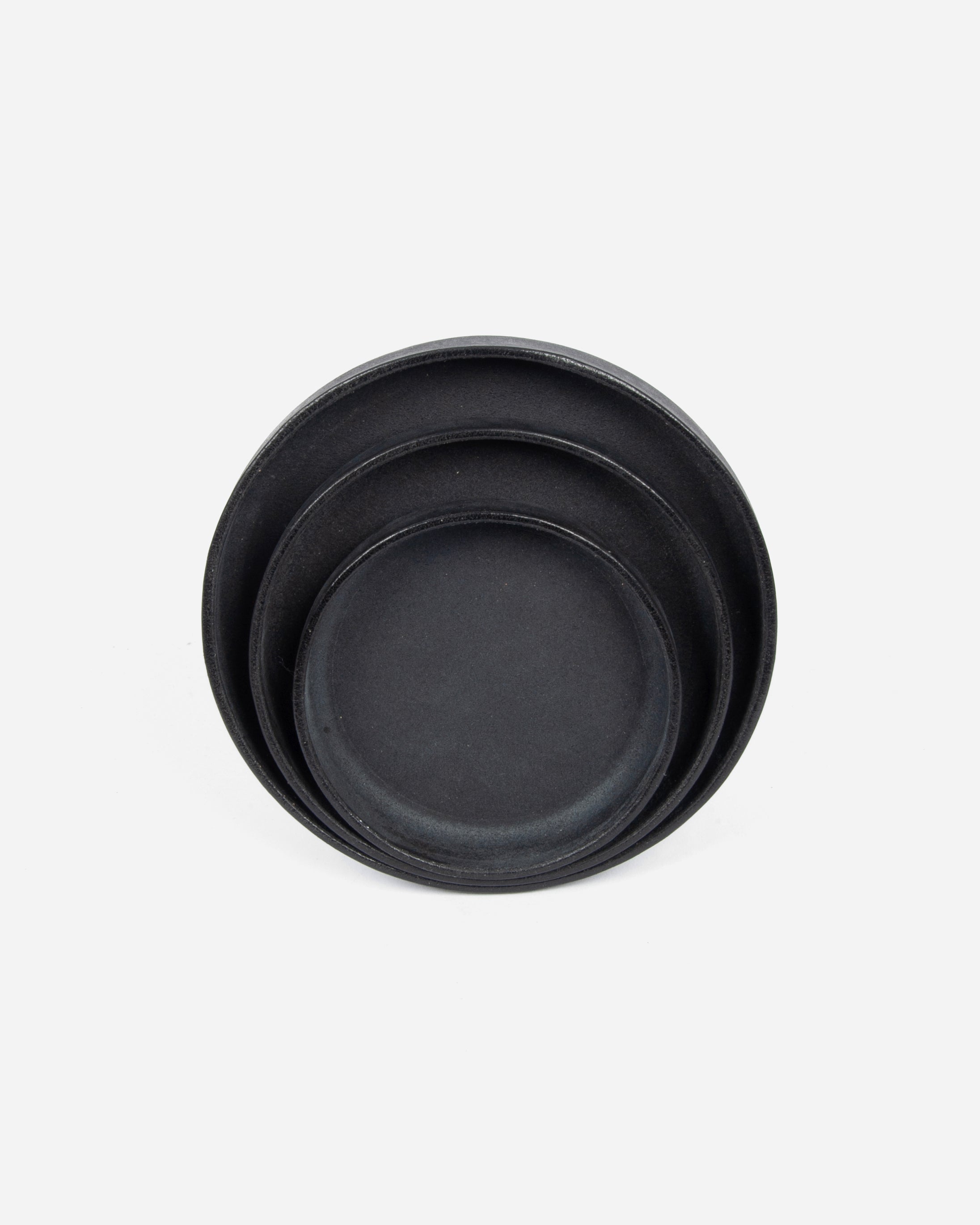 Small Round Leather Tray in Black