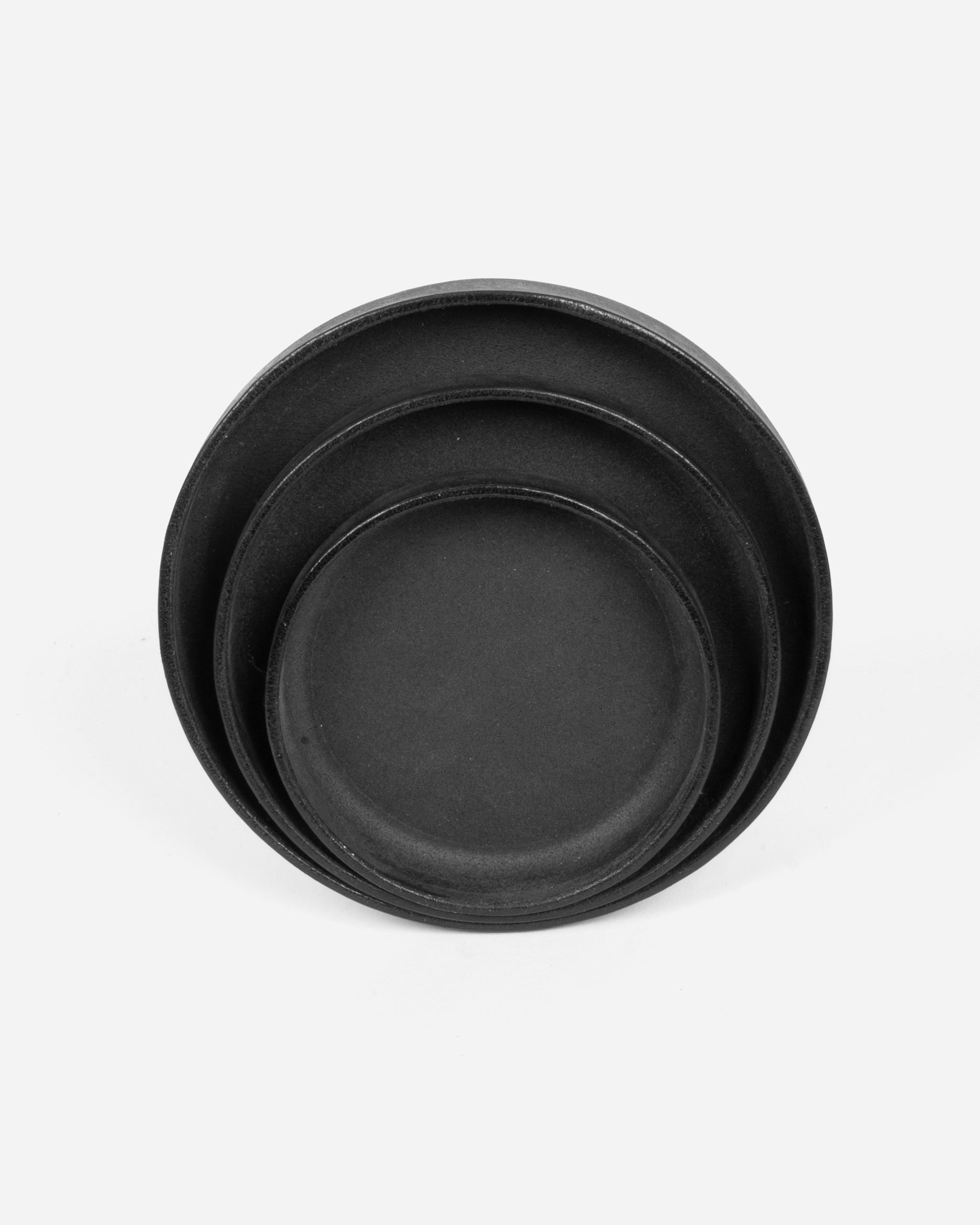 Round Leather Tray Set in Black