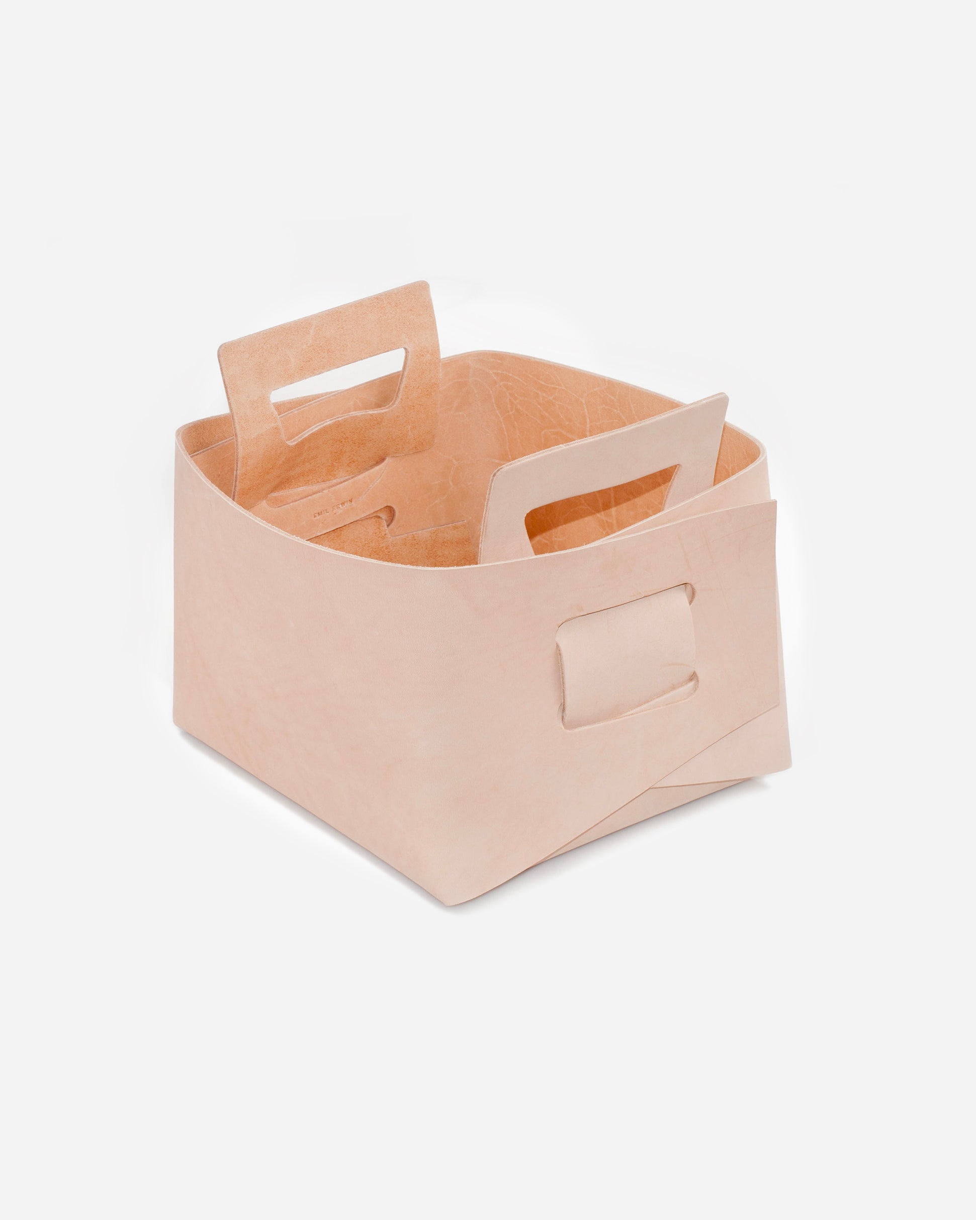 Small Leather Basket in Natural
