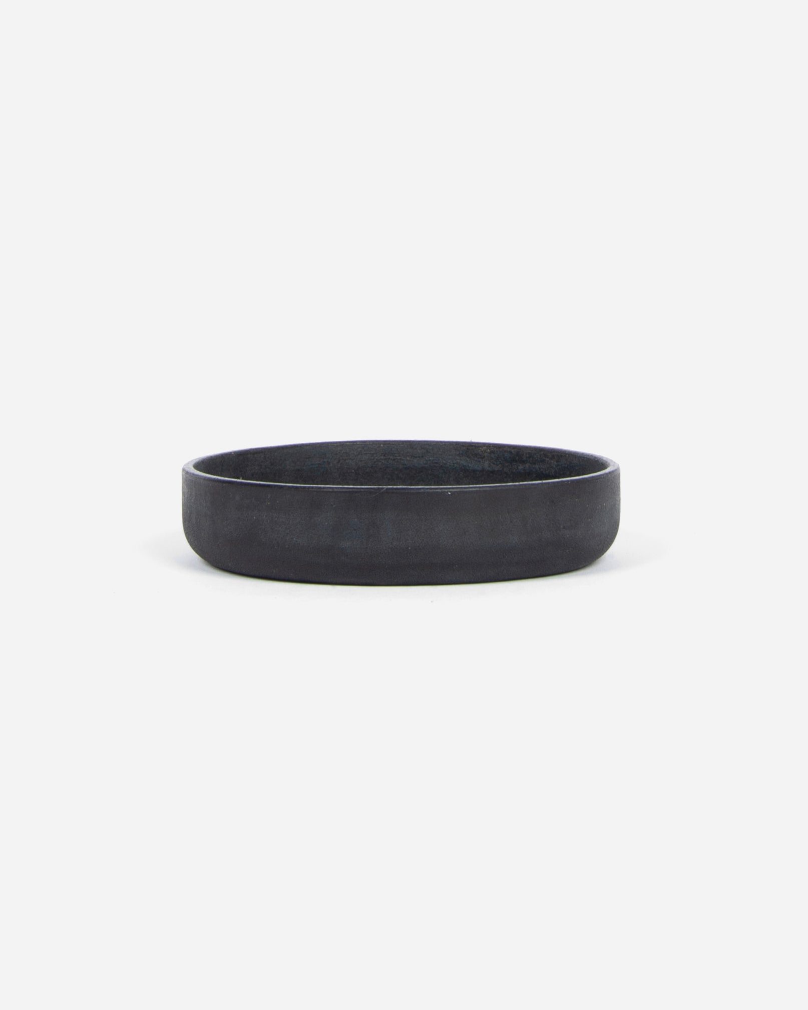 Small Round Leather Tray in Black
