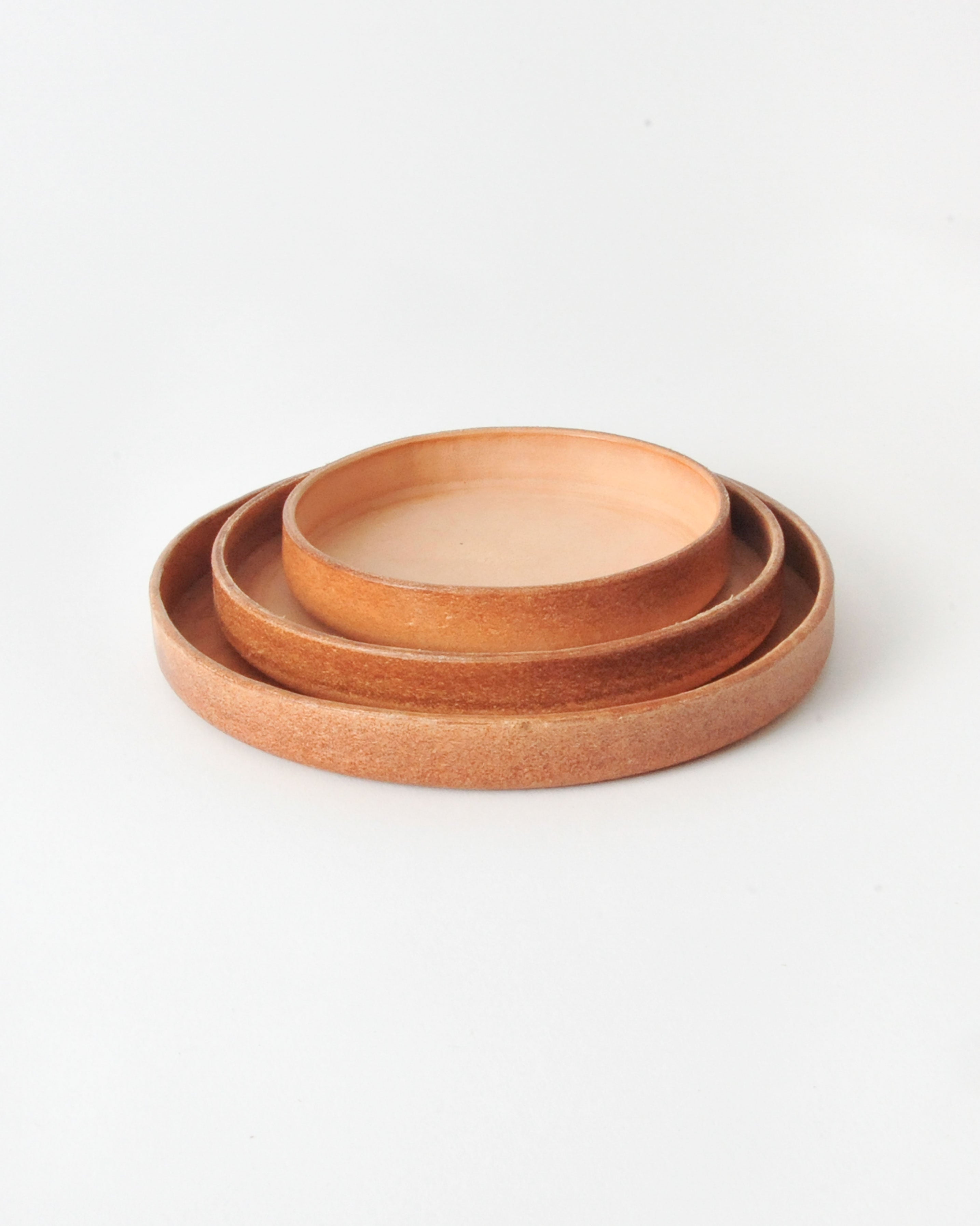 Small Round Leather Tray in Natural
