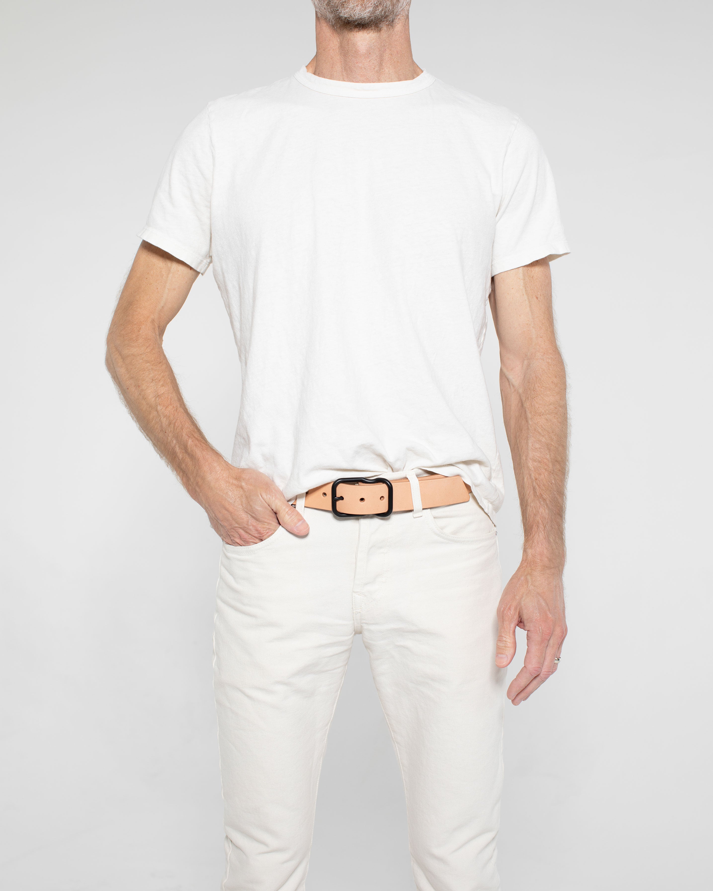 112 Signature Leather Belt - Natural Veg Tan - Black