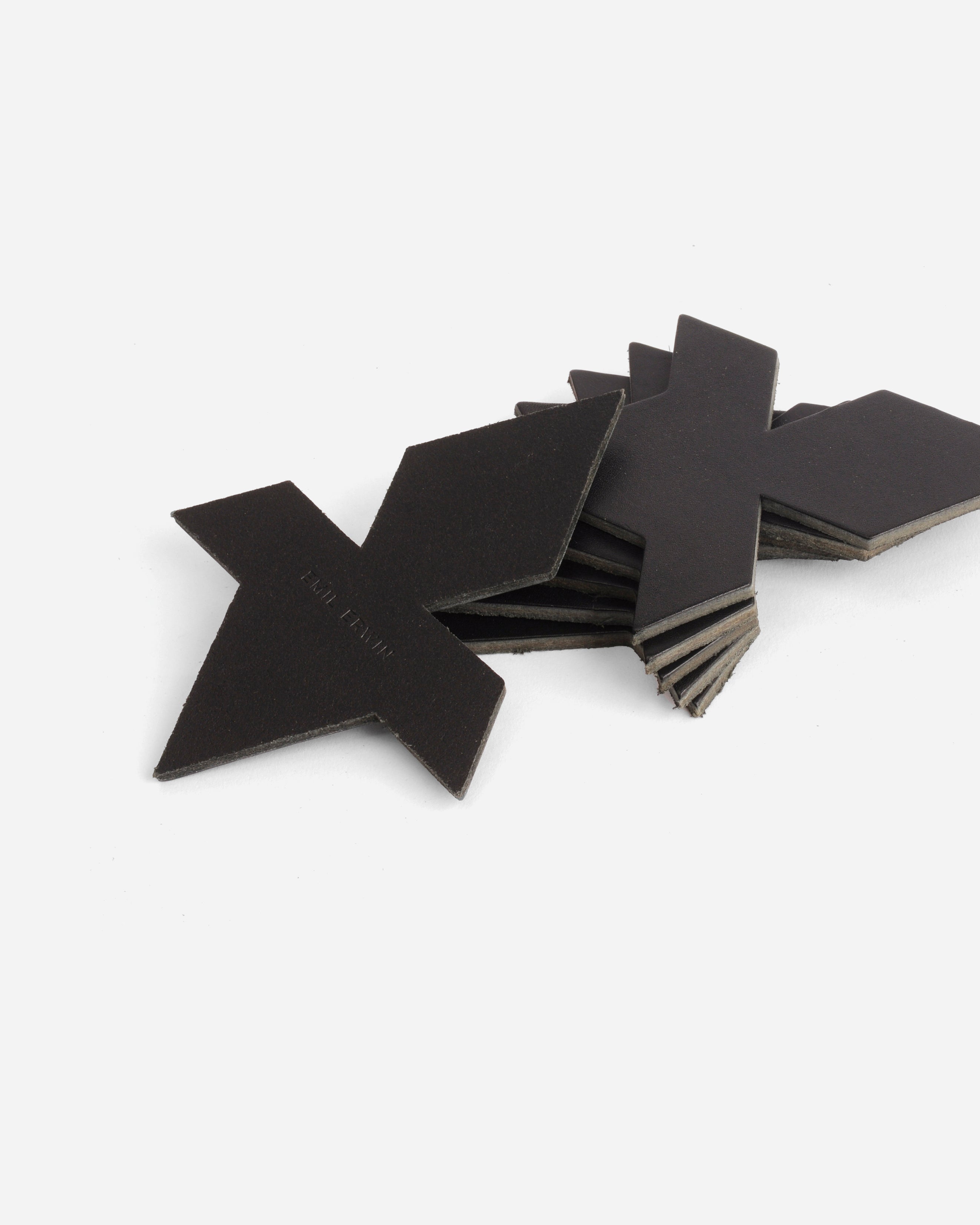Black Veg Tan Leather Coasters - Puzzle/Tesselation