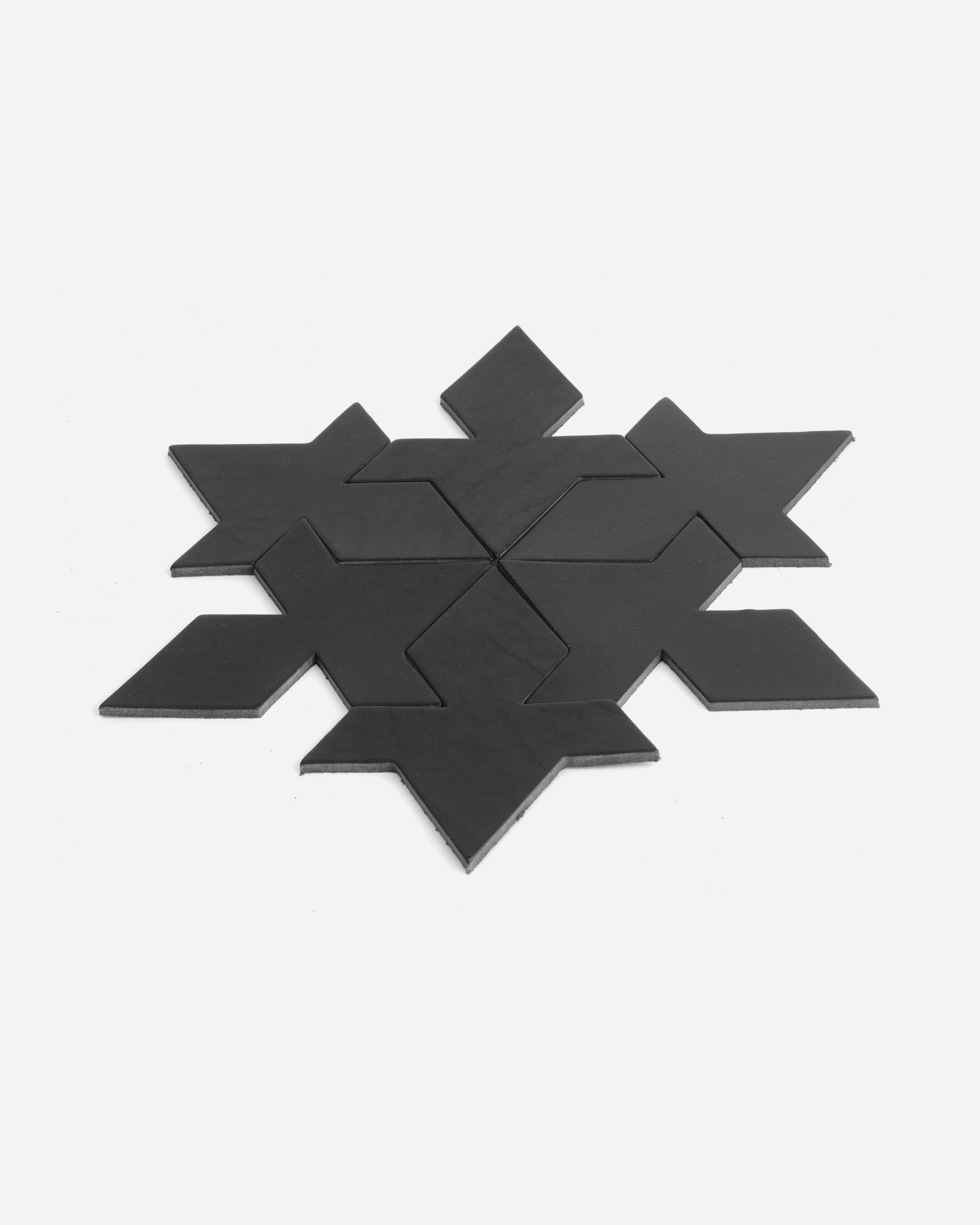 Black Veg Tan Leather Coasters - Puzzle/Tesselation