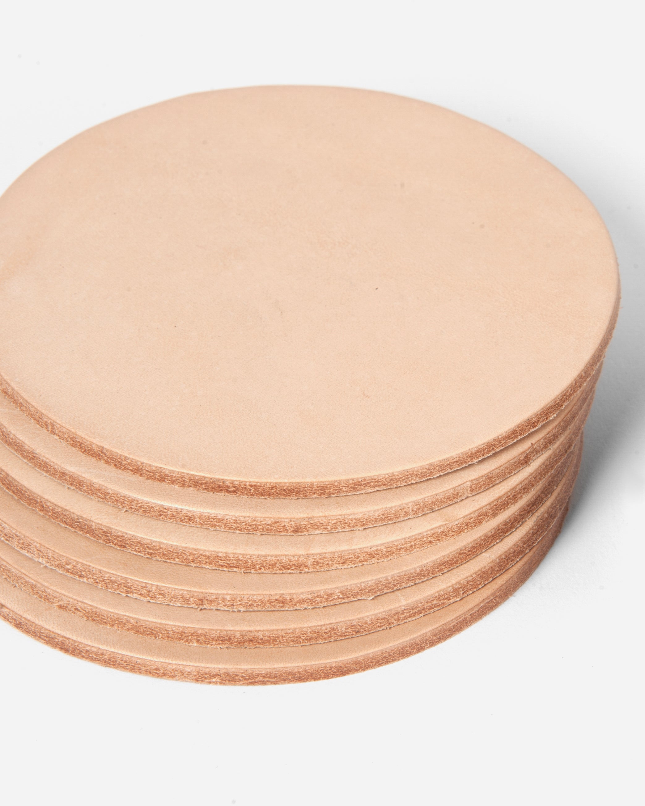 Natural Veg Tan Leather Coasters - Round