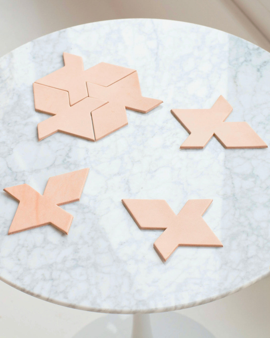 Natural Veg Tan Leather Coasters - Puzzle/Tesselation