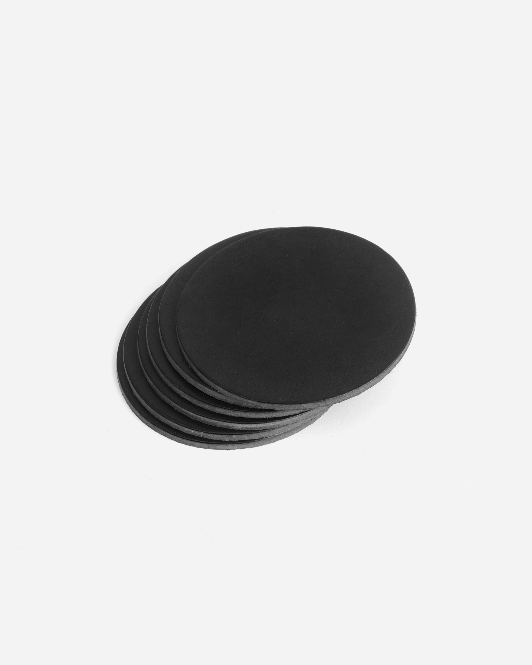 Black Veg Tan Leather Coasters - Round