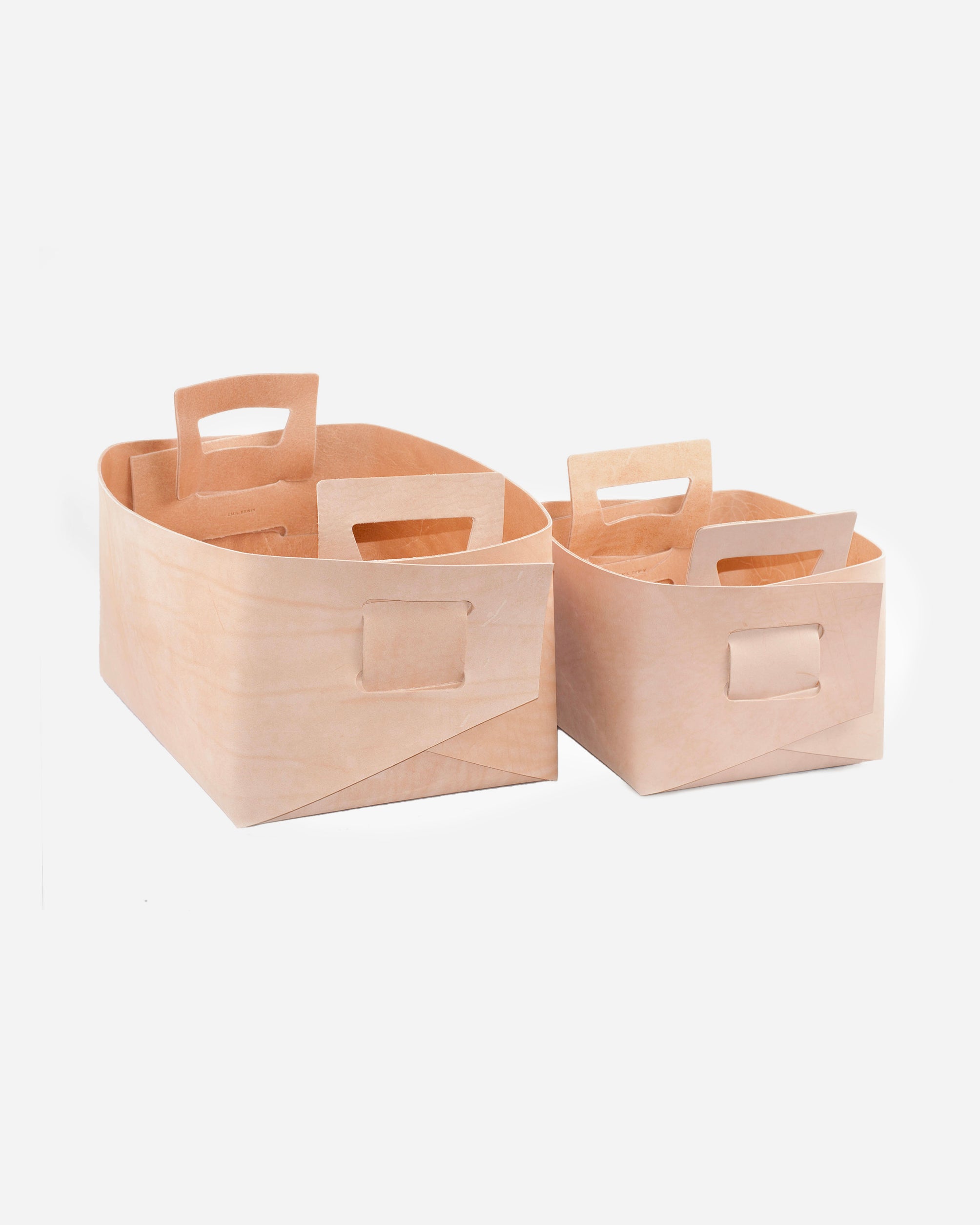 Small Leather Basket in Natural