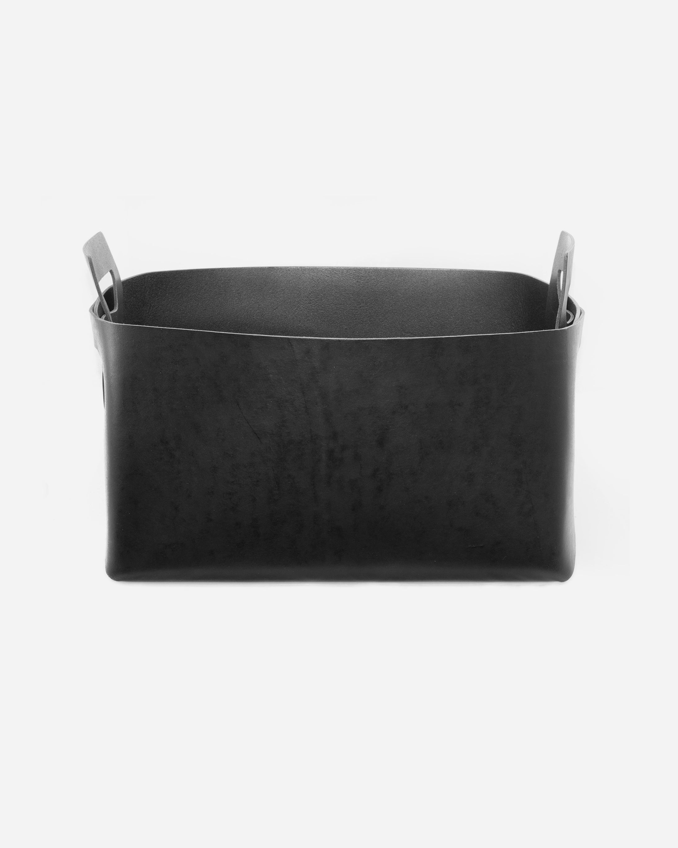 Large Leather Basket in Black