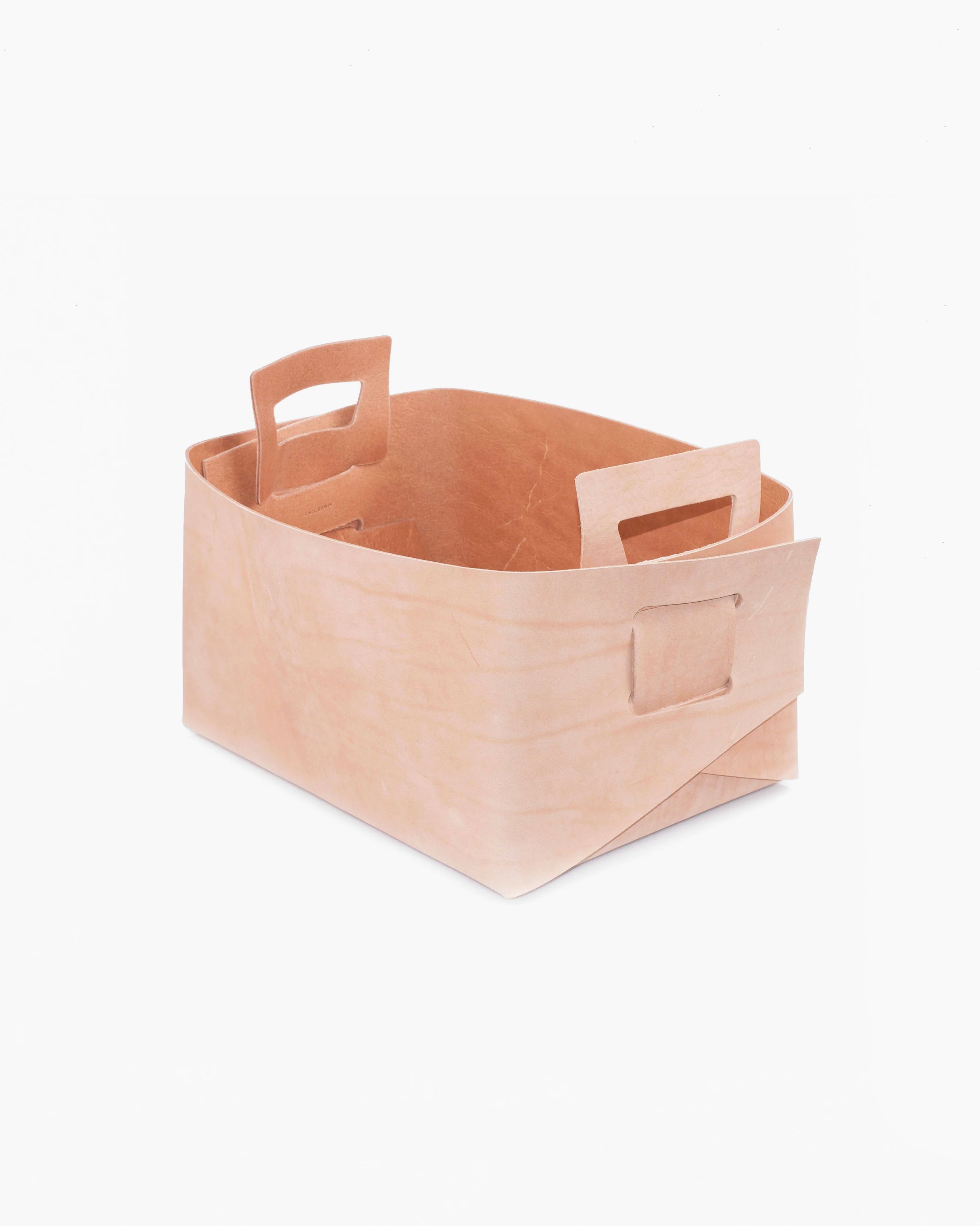 Large Leather Basket in Natural