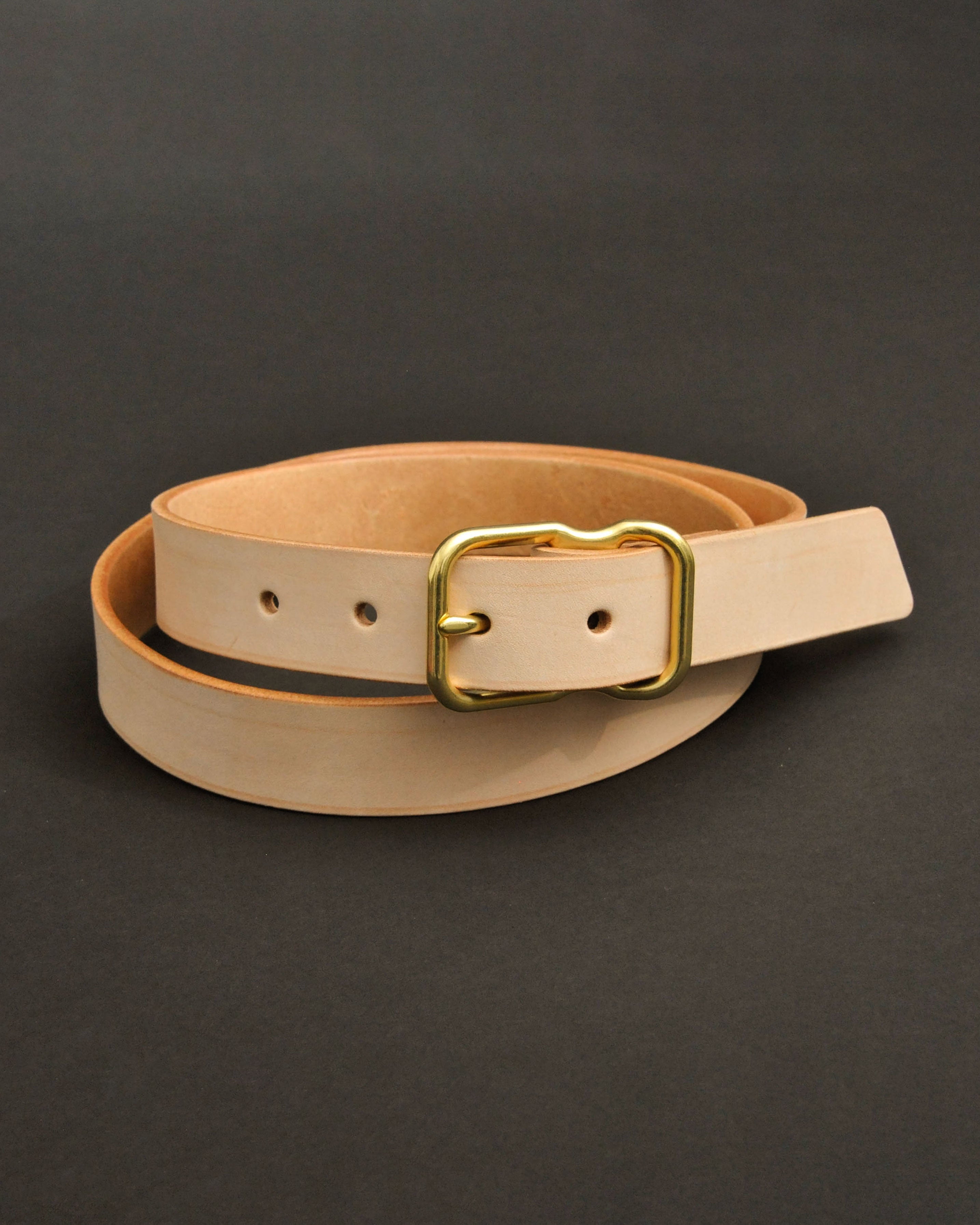 118 Signature Leather Belt - Narrow - Natural - Brass