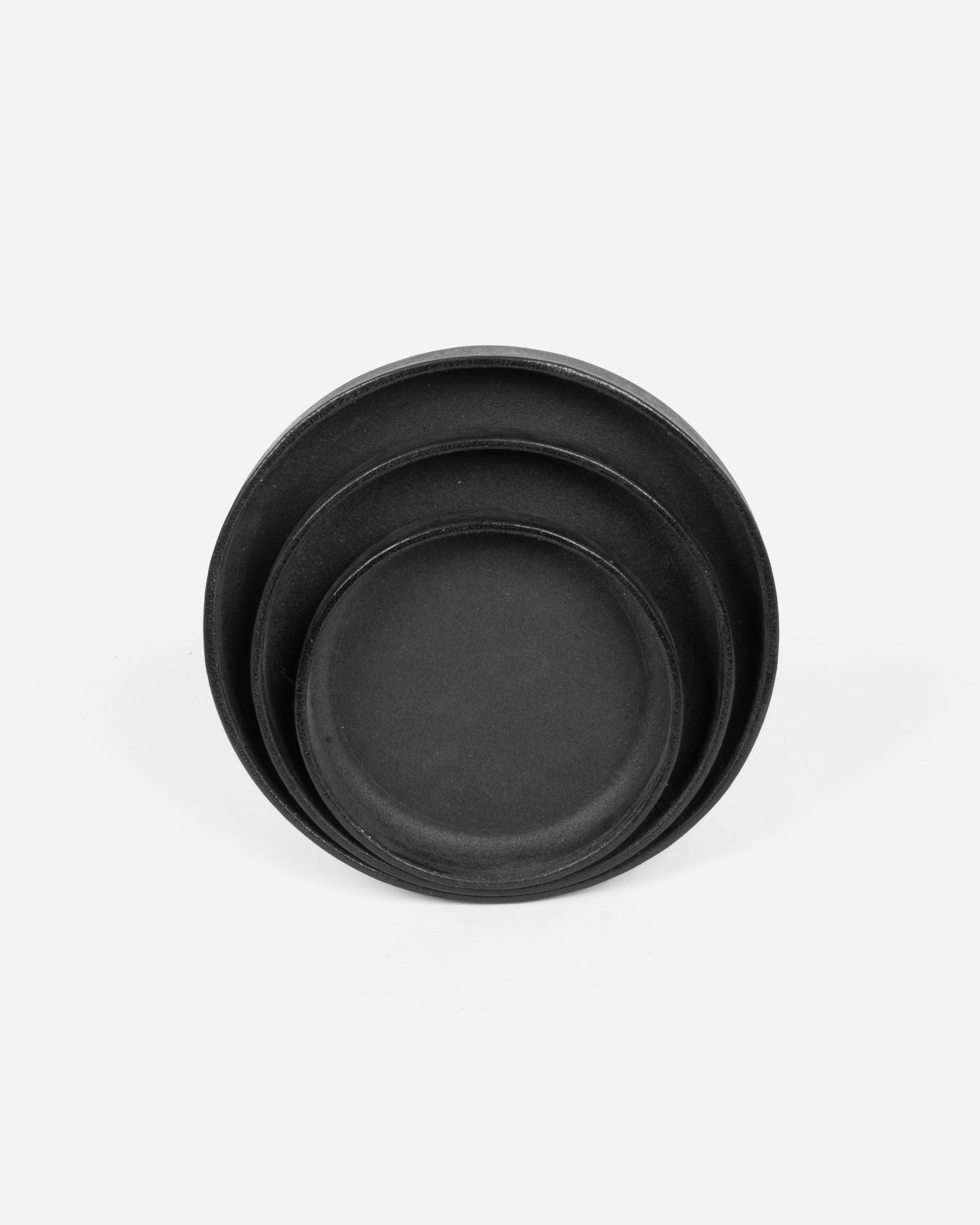 Large Round Leather Tray in Black