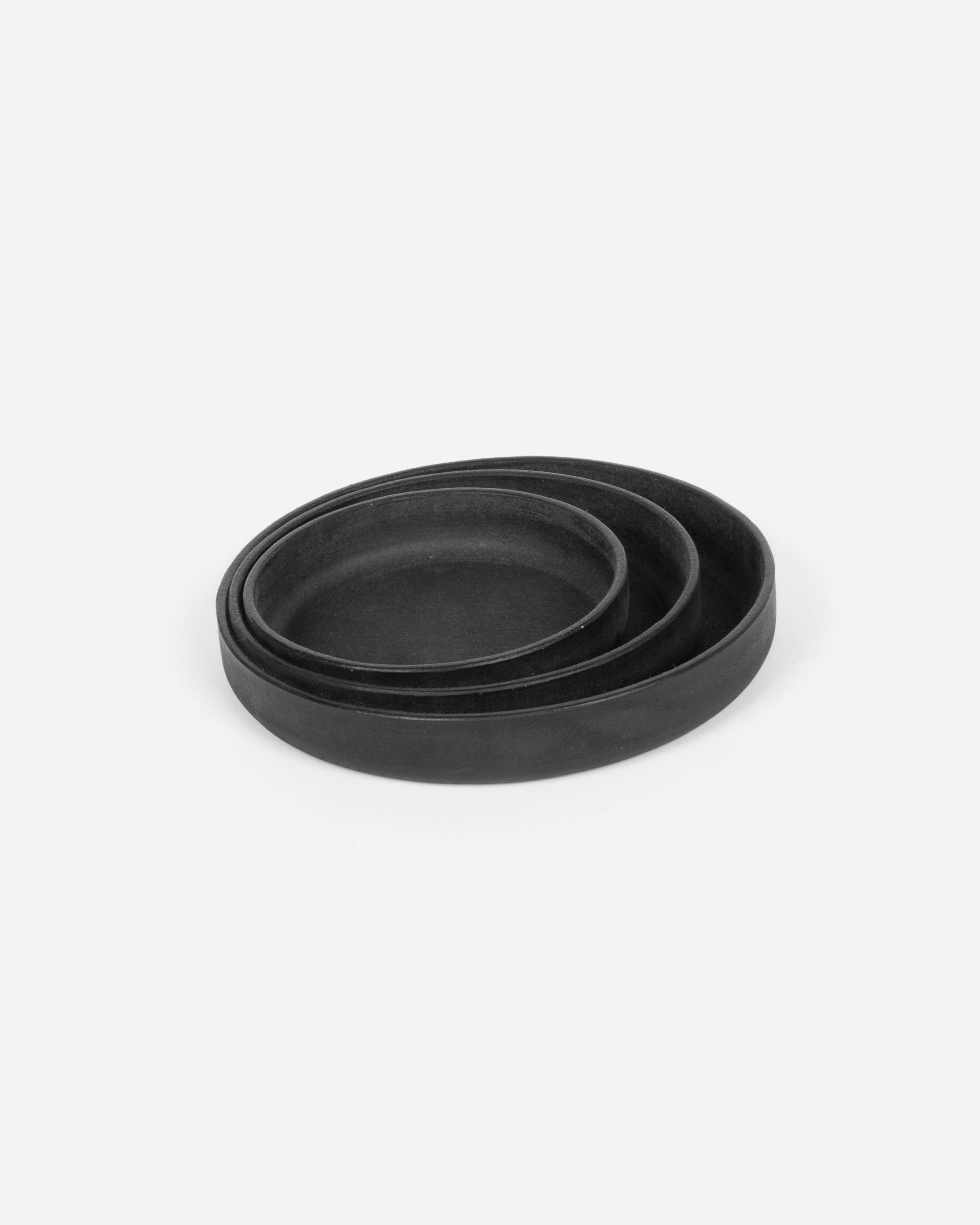Round Leather Tray Set in Black