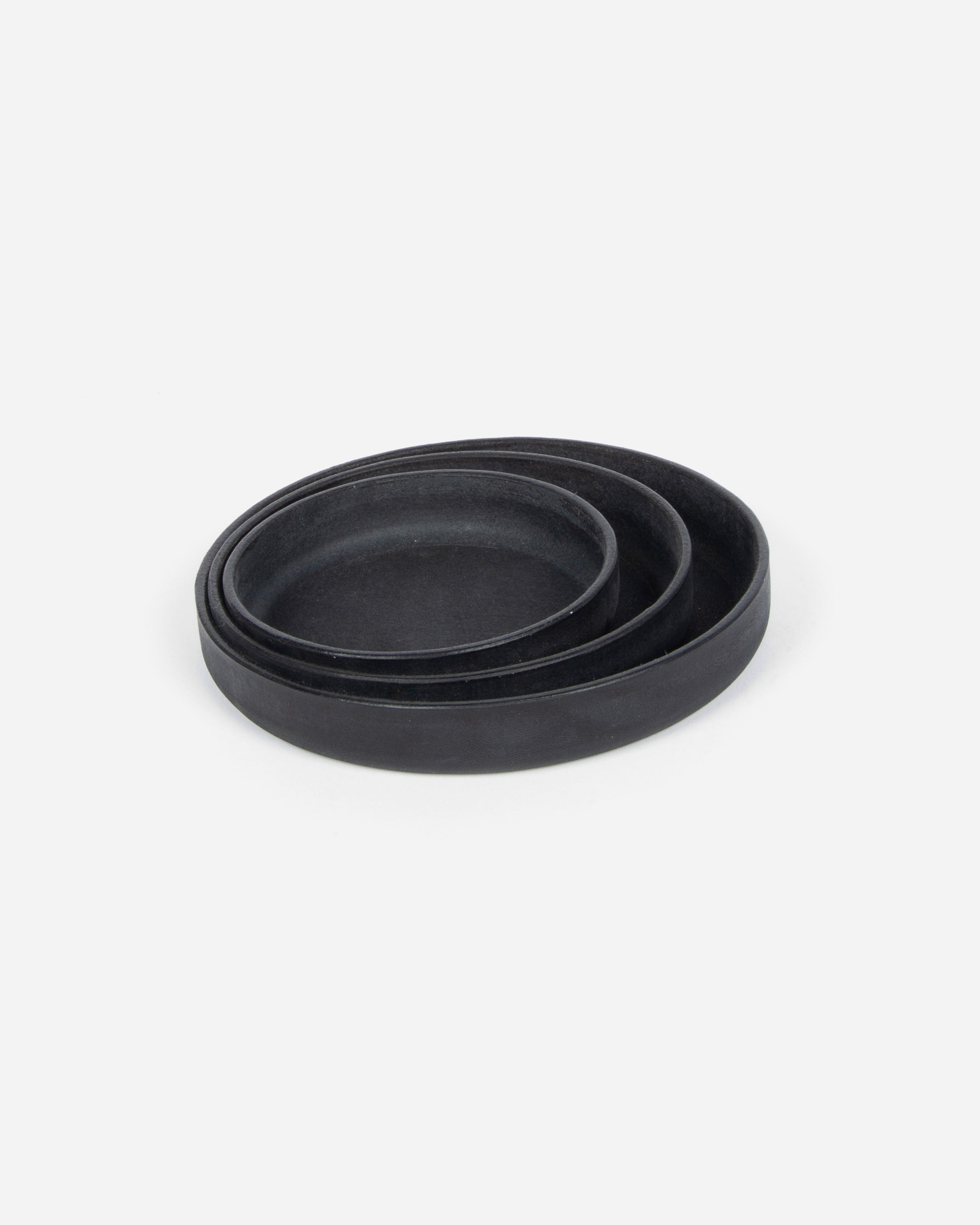 Small Round Leather Tray in Black