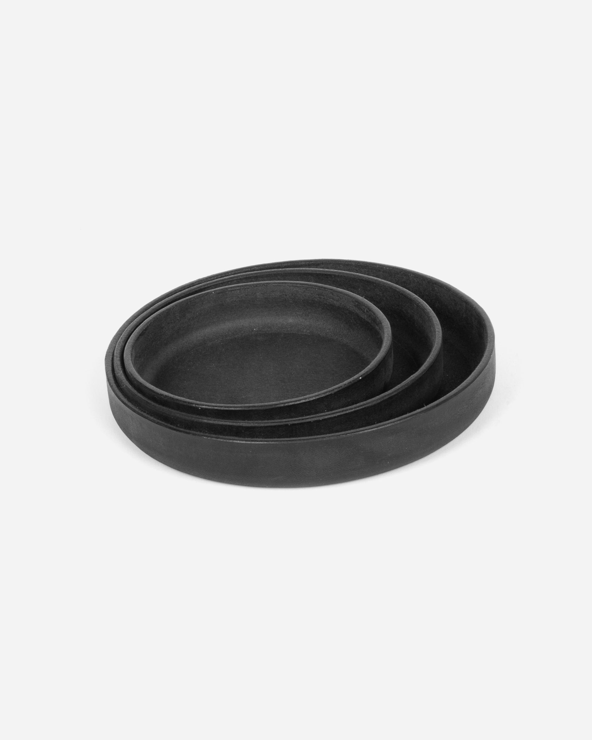 Large Round Leather Tray in Black