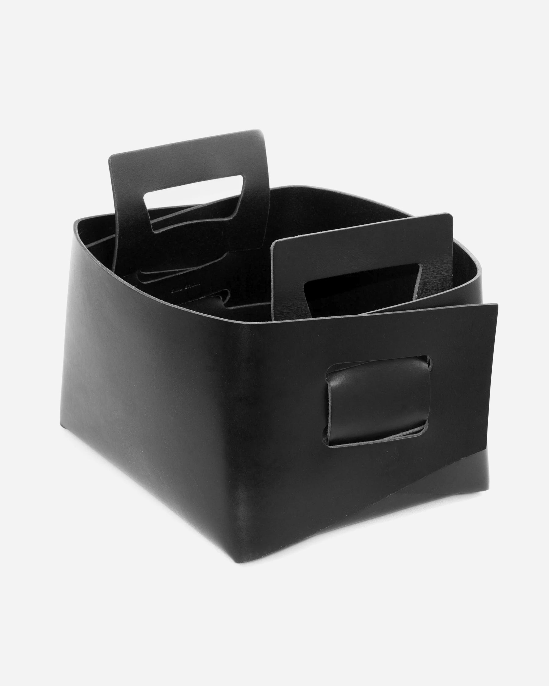 Small Leather Basket in Black